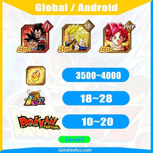 DRAGON BALL Z DOKKAN BATTLE - Farmed Starter Account ( Global | Android ) - Goku & Vegeta - Genshin Acc