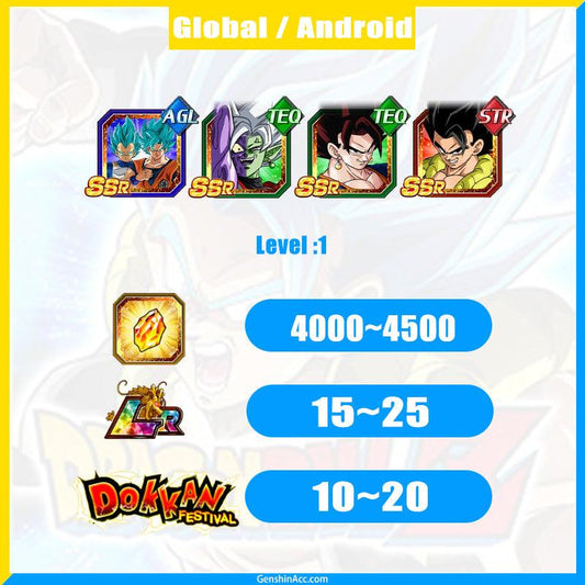 DRAGON BALL Z DOKKAN BATTLE Account -SS Goku&SS Vegeta+Zamasu+Vegito+Gogeta ( Global | Android) - Genshin Acc