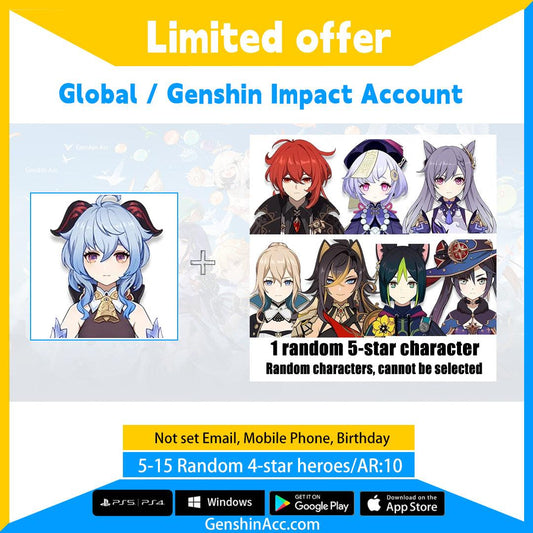 [Asia/EU/NA] Ganyu+1Random five star hero | Starter Account - Genshin Acc