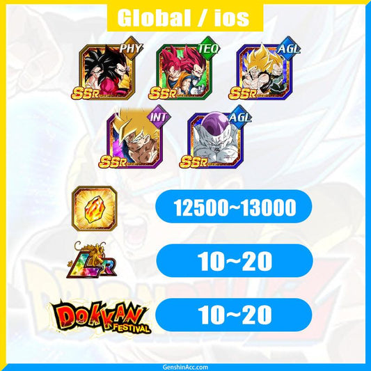 DRAGON BALL Z DOKKAN BATTLE Account-4 Goku&4 Vegeta+God Goku & God Vegeta ( Global | ios) - Genshin Acc