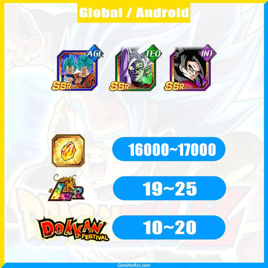 DRAGON BALL Z DOKKAN BATTLE Account-SS Goku & SS Vegeta+Zamasu+4 Goku ( Global | Android)