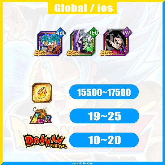 DRAGON BALL Z DOKKAN BATTLE Account -SS Goku & SS Vegeta+Zamasu+4 Goku ( Global | ios) - Genshin Acc