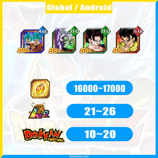 DRAGON BALL Z DOKKAN BATTLE Account -SS Goku&SS Vegeta+Zamasu+Vegito+Gogeta ( Global | Android) - Genshin Acc