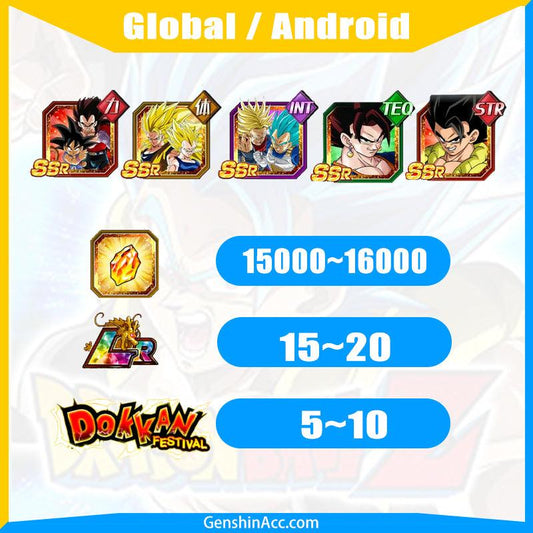 DRAGON BALL Z DOKKAN BATTLE - Farmed Starter Account ( Global | Android ) - 5-8th Anniversary Campaign-Vegeta&Goku - Genshin Acc