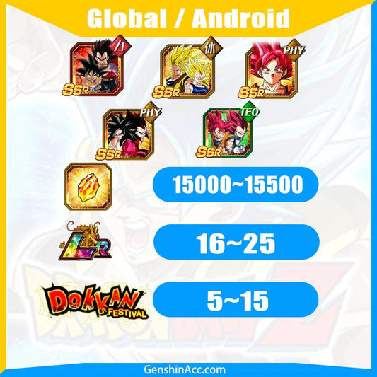 DRAGON BALL Z DOKKAN BATTLE - Farmed Starter Account ( Global | Android ) - 7-8th Anniversary Campaign-Vegeta&Goku - Genshin Acc