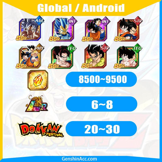 DRAGON BALL Z DOKKAN BATTLE - Farmed Starter Account ( Global | Android ) - Ultra SS Goku Vegeta Vegito Gogeta - Genshin Acc