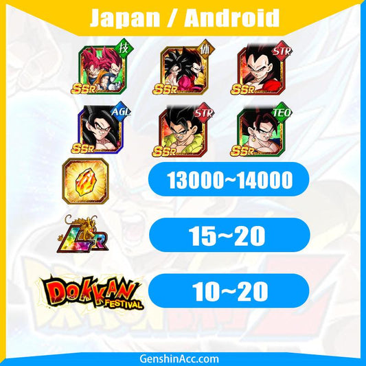 DRAGON BALL Z DOKKAN BATTLE - Farmed Starter Account (Japan| Android)-6 Special Event Character - Genshin Acc
