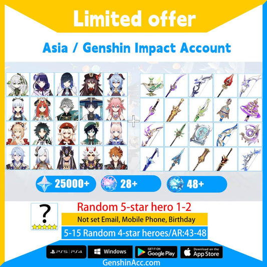 Genshin Impact Starter Account - character + weapon Primogems Reroll Characters 320+Draws (Asia/AS) - Genshin Acc