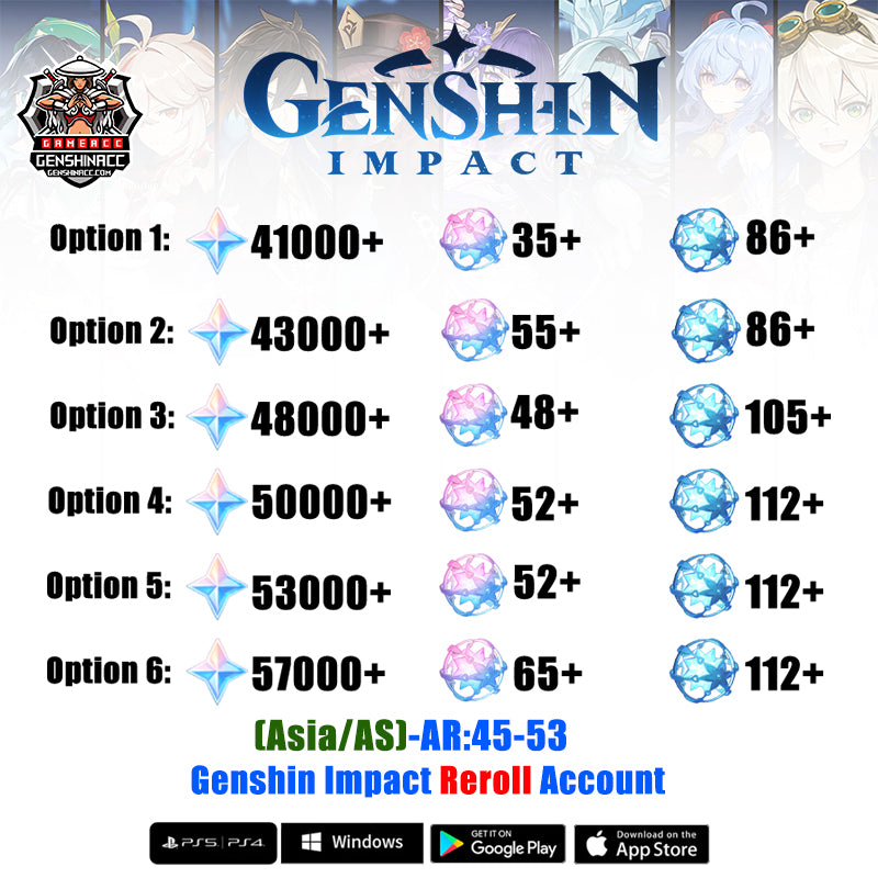 Genshin Primogems Reroll Account (Asia)