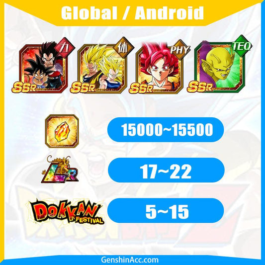 DRAGON BALL Z DOKKAN BATTLE - Farmed Starter Account ( Global | Android ) - 8th Anniversary Campaign + Vegeta+Goku+Piccolo - Genshin Acc