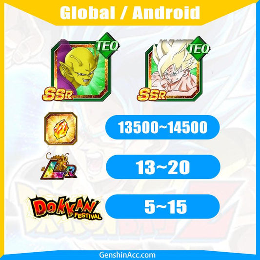 DRAGON BALL Z DOKKAN BATTLE - Farmed Starter Account ( Global | Android ) -Piccolo+Super Saiyan Goku - Genshin Acc